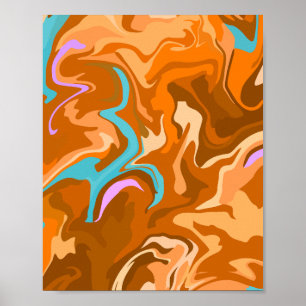 Poster Tourbillons Abstraits en Orange et Bleu Clair