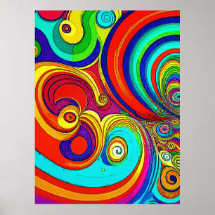 Poster Tourbillons arc-en-ciel colorés groovy