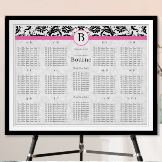Poster Tourbillons de Damas noir et blanc avec garniture