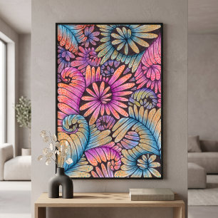 Poster Tourbillons Floraux Abstraits Bohèmes Psychédéliqu