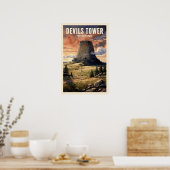 Poster Tourisme vintage Devils Tower Wyoming (Cuisine)