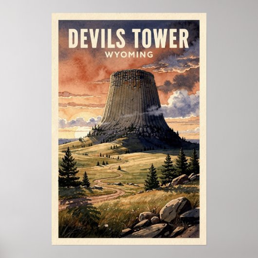 Poster Tourisme vintage Devils Tower Wyoming (Devant)