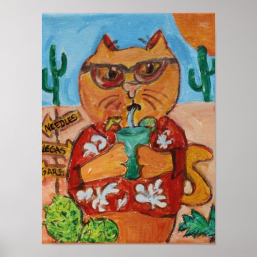 Poster Tourist Cat Kitschy Folk Art Design amusant (Devant)