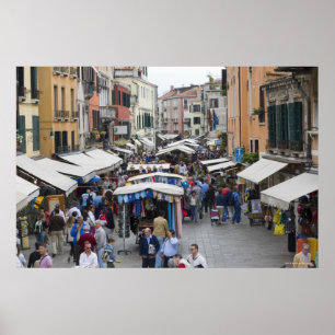 Poster Touristes sur un marché en plein air, Venise,