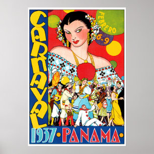 Poster touristique vintage Panama du Carnaval 1937