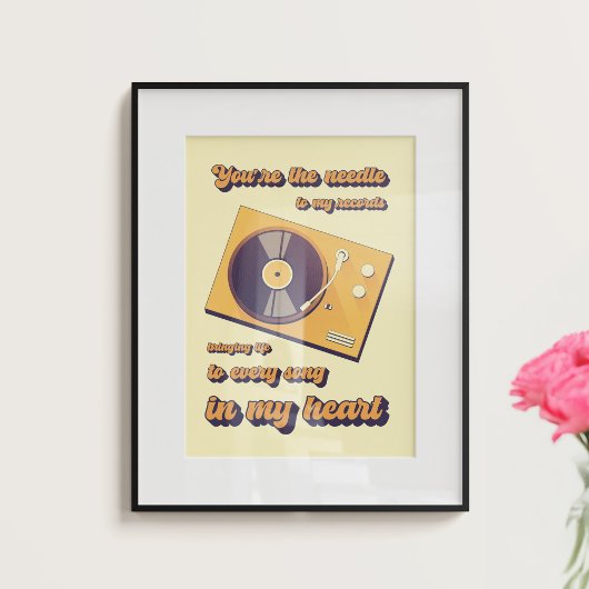 Poster Tourne-disque avec un texte lié à l'amour.