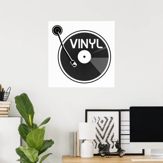 Poster Tourne-disque vinyle noir et blanc (Bureau à domicile)