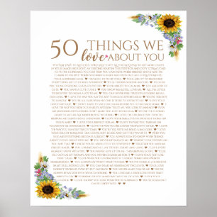 Poster tournesol 50 choses que nous t'aimons 50ème annive