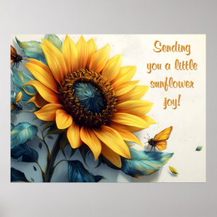 Poster Tournesol avec papillons avec texte personnalisabl