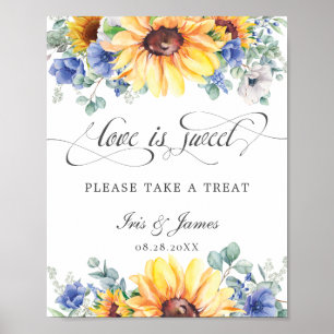 Poster Tournesol Bleu Floral L'amour est doux Prenez une