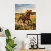 Poster Tournesol Cheval Prairie Ruée (Bureau à domicile)