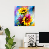Poster Tournesol coloré (Bureau à domicile)