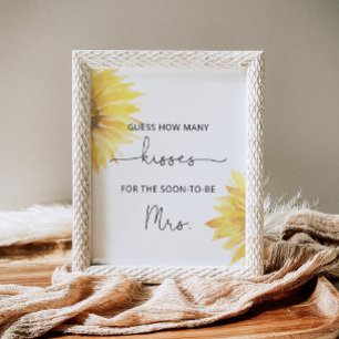 Poster Tournesol combien de baisers jeu de baby shower