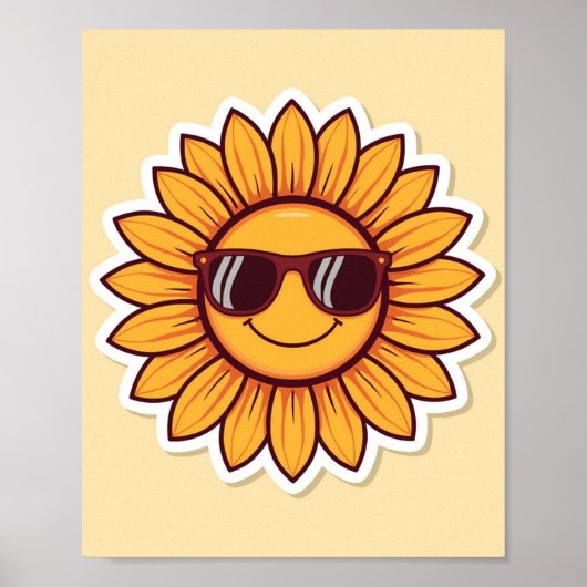 Poster Tournesol Cool avec des Lunettes de Soleil (Devant)
