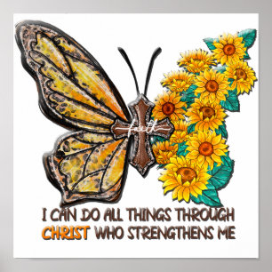 Poster Tournesol/Croix/Papillon inspirant