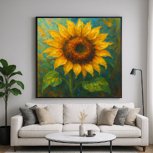 Poster Tournesol d'or - Peinture Impasto Style Art