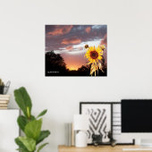 POSTER TOURNESOL ET COUCHER DE SOLEIL D'ÉTÉ ROSE (Bureau à domicile)