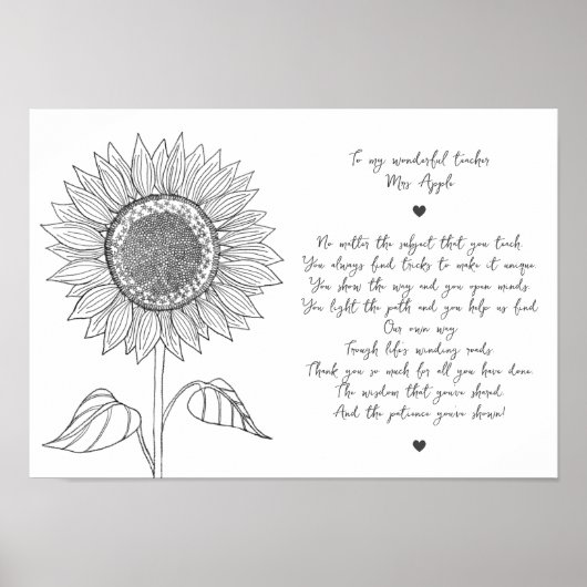 Poster Tournesol et Script Poème d'appréciation pour ense (Devant)
