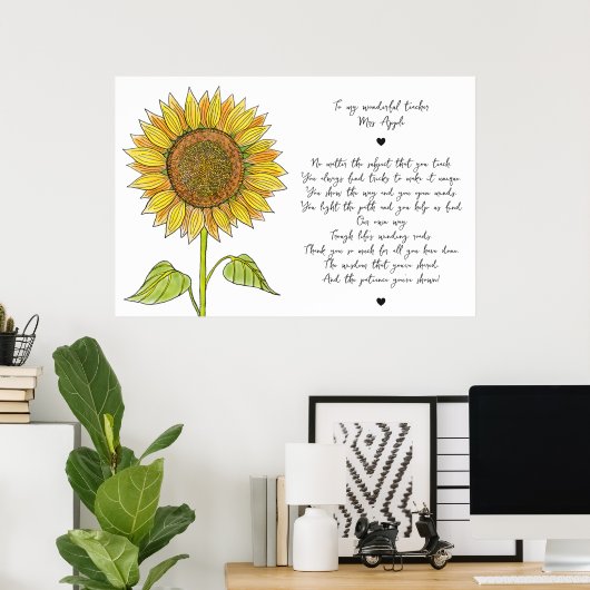 Poster Tournesol et Script Poème d'appréciation pour ense (Bureau à domicile)