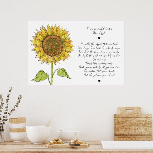 Poster Tournesol et Script Poème d'appréciation pour ense (Cuisine)