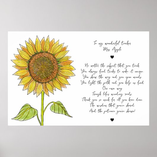 Poster Tournesol et Script Poème d'appréciation pour ense (Devant)