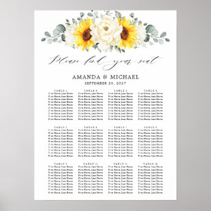 Poster Tournesol ivoire pivoine Mariage floral carte de s