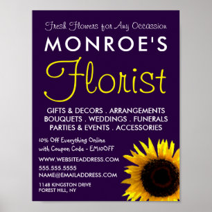 Poster Tournesol moderne, fleuriste publicité