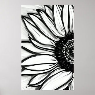 Poster Tournesol noir et blanc