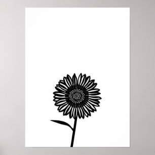 Poster Tournesol noir et blanc minimaliste