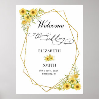 Poster Tournesol Or Géométrique Rustique Mariage élégant