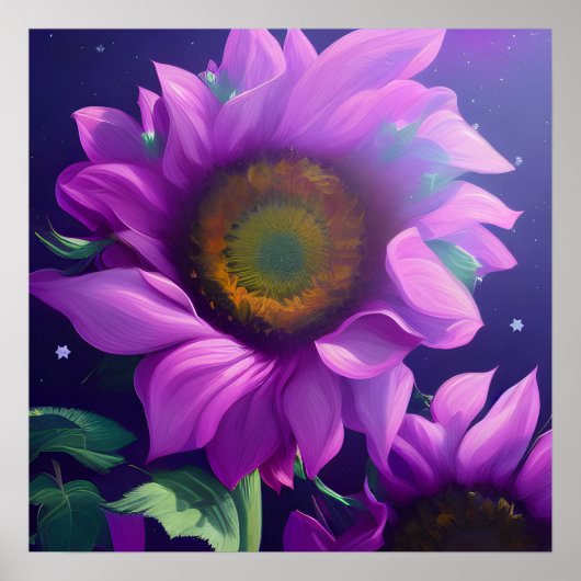 Poster Tournesol peint en violet (Devant)