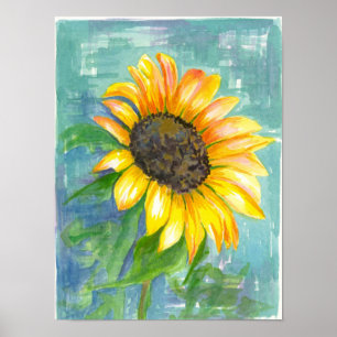 Poster Tournesol Robins Oeuf Bleu aquarelle peinture