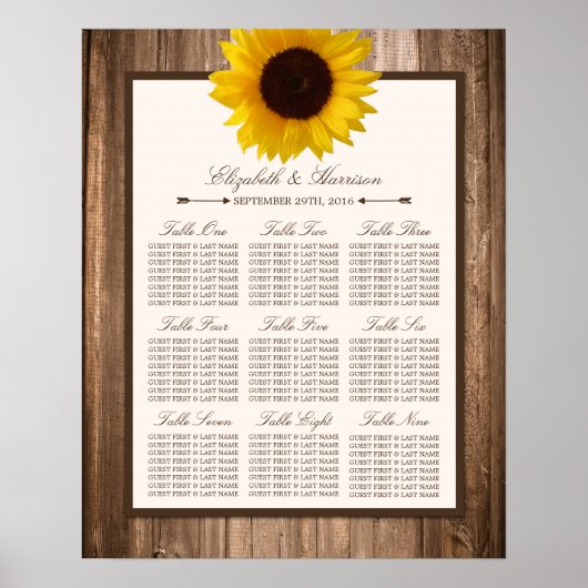 Poster Tournesol rustique et Mariage de bois Brown (Devant)