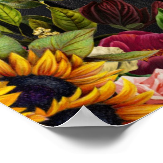 Poster Tournesol rustique et signe mariage rose (Coin)