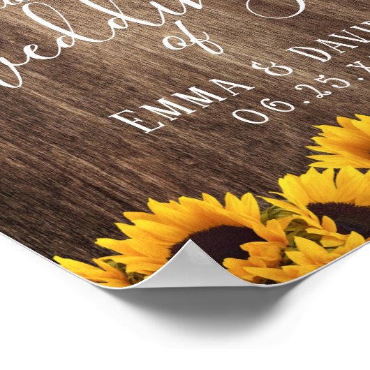 Poster Tournesol rustique Pays Floral Mariage Bienvenue (Coin)