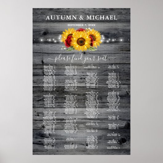 Poster Tournesol Rustique Rouge Rose Mariage Cartes de si (Devant)