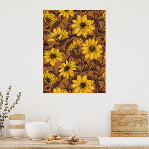 Poster Tournesol sauvage, sunroot en jaune et marron