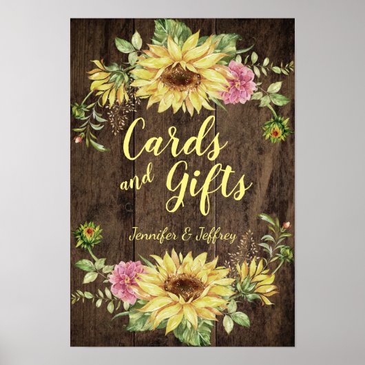 Poster Tournesol sur Rustic Wood Country Card & Cadeau (Devant)