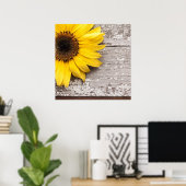 Poster Tournesol sur une table en bois (Bureau à domicile)