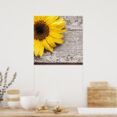 Poster Tournesol sur une table en bois (Cuisine)