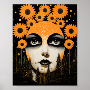 Poster Tournesol surréaliste face céleste