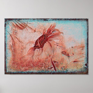 Poster Tournesol Turquoise Brown Sepia Texture d'antiquit