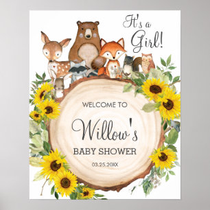 Poster Tournesol Woodland Animaux Baby shower Bienvenue P