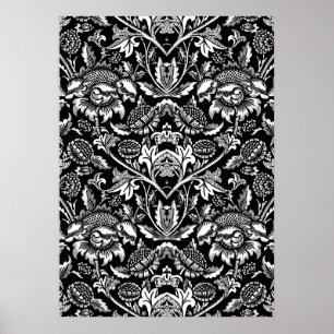 Poster Tournesols Art Nouveau, noir, blanc et gris