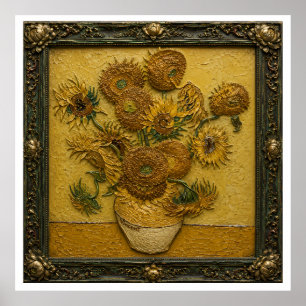 Poster Tournesols dans un cadre orné Murale florale vin