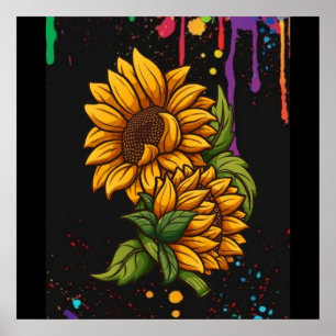 Poster Tournesols dessiner art, tournesols amour