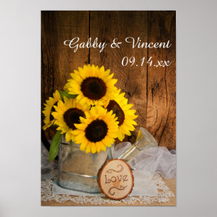 Poster Tournesols et Arrosoir de Jardin Mariage de Grange