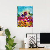 POSTER TOURNESOLS ET COQ NOIR (Bureau à domicile)
