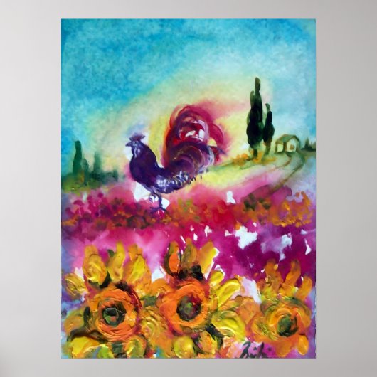 POSTER TOURNESOLS ET COQ NOIR (Devant)