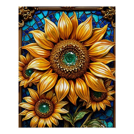 Poster Tournesols et éléments de cadre décoratifs (Devant)